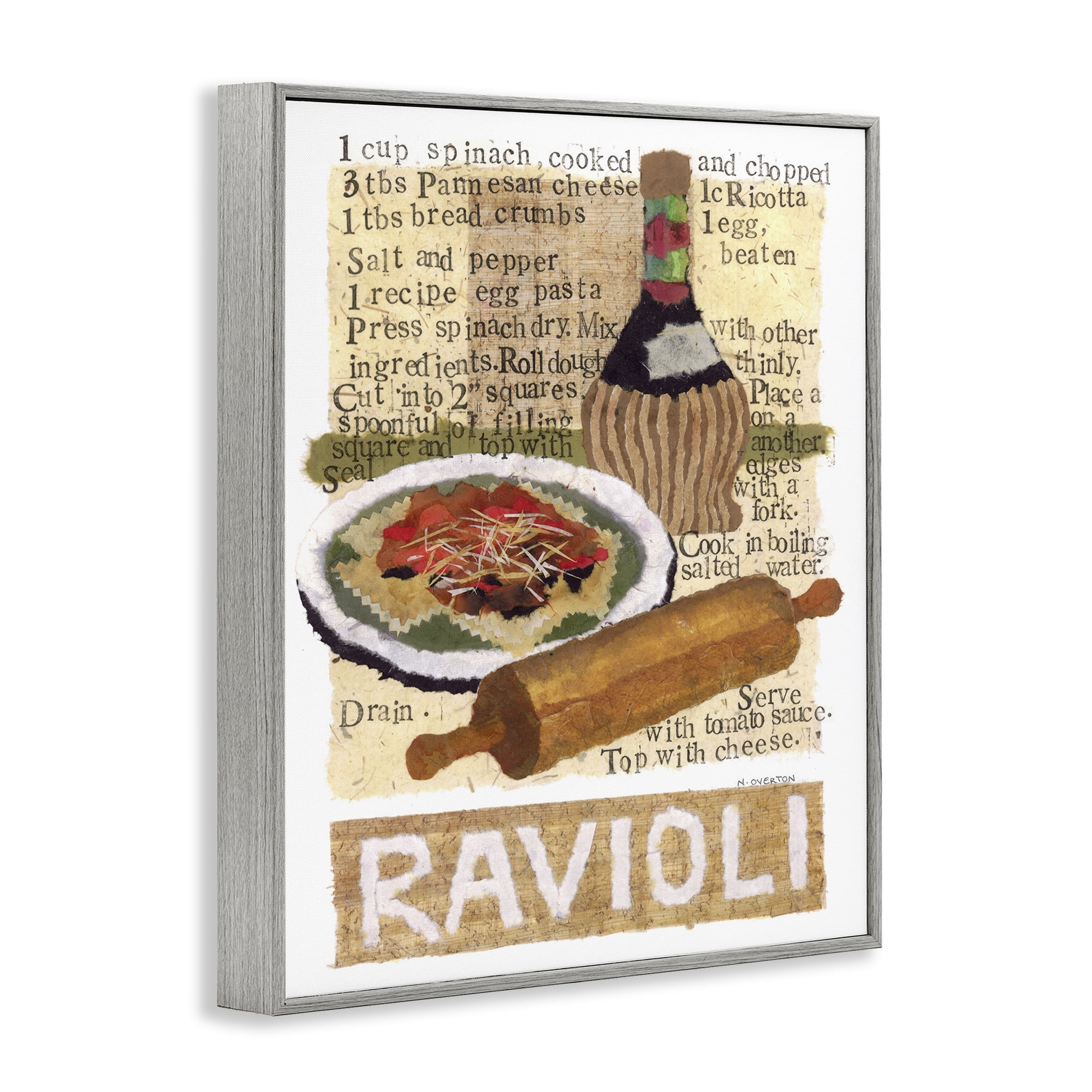 Stupell Industries Vintage Ravioli Recipe Food & Beverage Painting Gray Framed Art Print Wall Art, 16 x 20