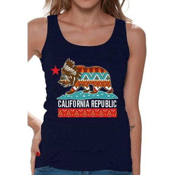 Awkward Styles California Tribal Print Tank Top for Women California Bear Tank Tops California Tank California Tribal Bear Sleeveless Tshirt California Shirts for Women Cali Gifts Cali Tank Top