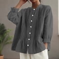 thumbnail image 6 of Staron Spring Summer Women's Casual Button Up Cardigan Shirt Short Sleeve Round Neck Pleated Top Loose Comfy Blouse, Gray XL, 6 of 6