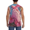 thumbnail image 4 of Fotbe Men's Pink Parrot Tropical Blossoms Print Men's Sleeveless Muscle Tank Tops Casual T-Shirts for Gym Workout Beach-Small, 4 of 8