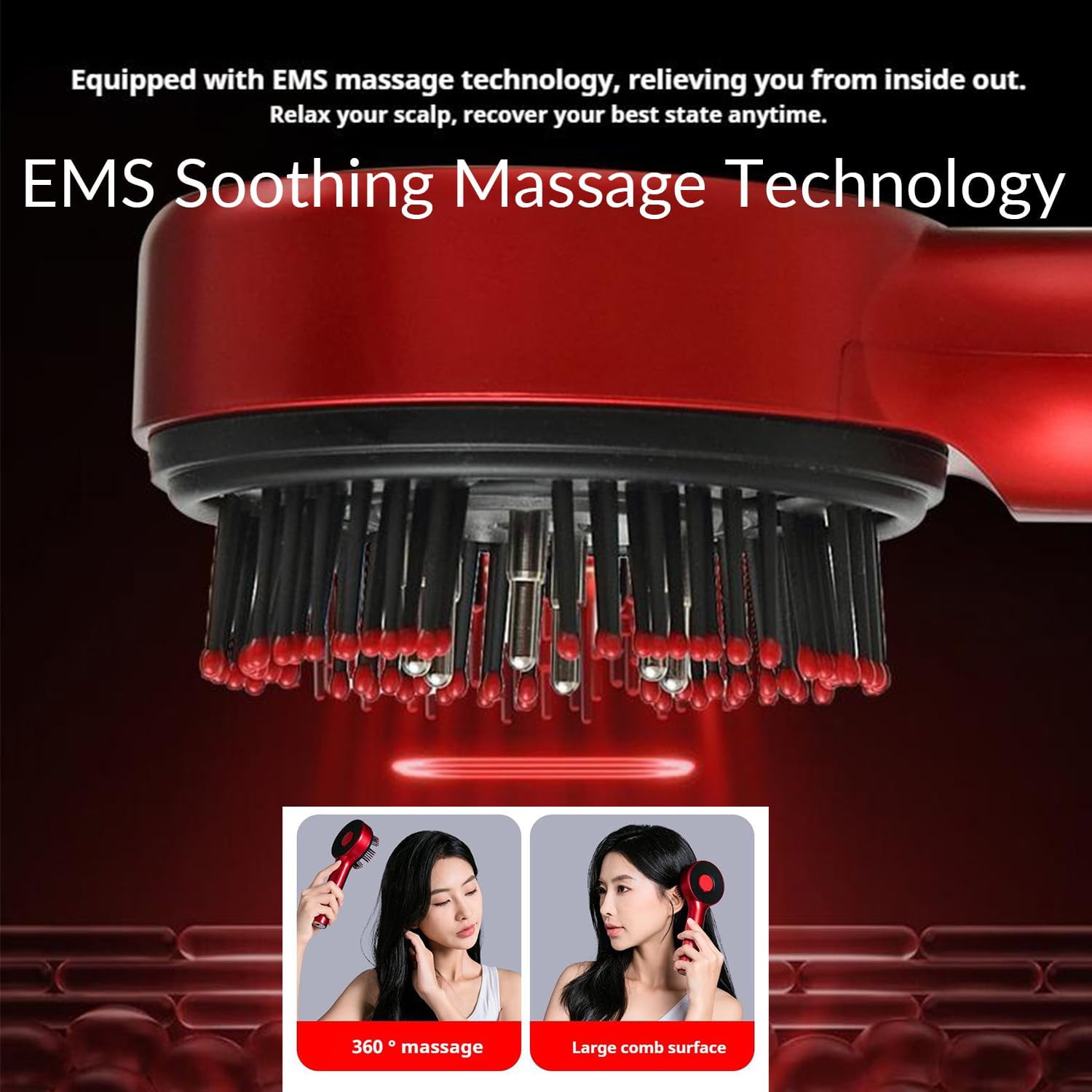 3-in-1 Electric Scalp Massager & Oil Applicator - Cordless Hair Care Comb with EMS, Red Light & Vibration