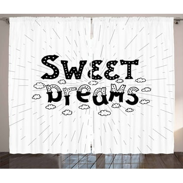 Ambesonne Saying Curtains 2 Panel Set, Retro Words Clouds, 108" x 63", Black and White