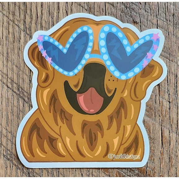 Golden Retriever with Sunglasses Sticker Decal
