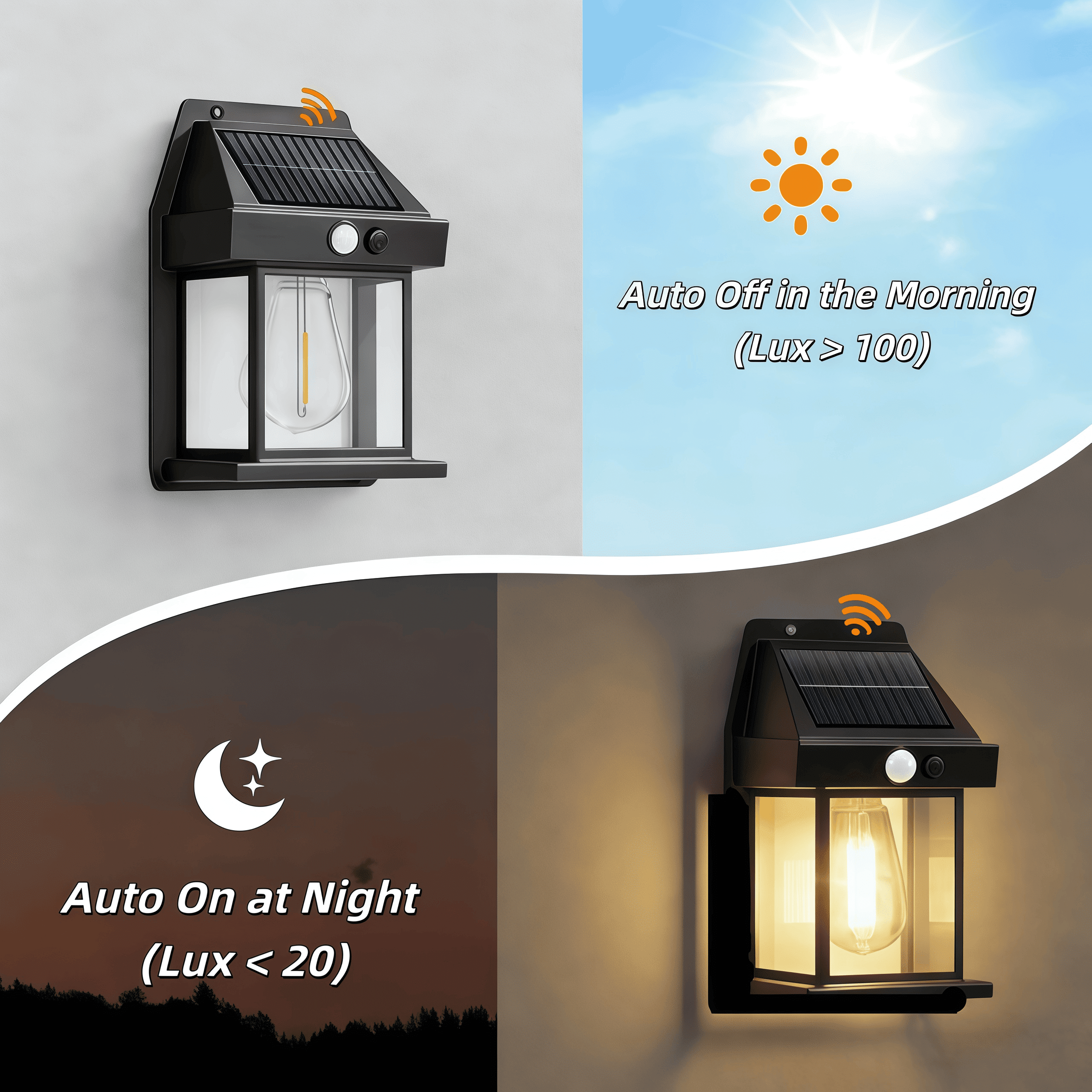 2 Pack Outdoor Light Fixture Solar Wall Light, Motion Sensor Outdoor Porch Light with 3 Lighting Modes, 270° Lighting Angle, Black for Front Door Garden Yard