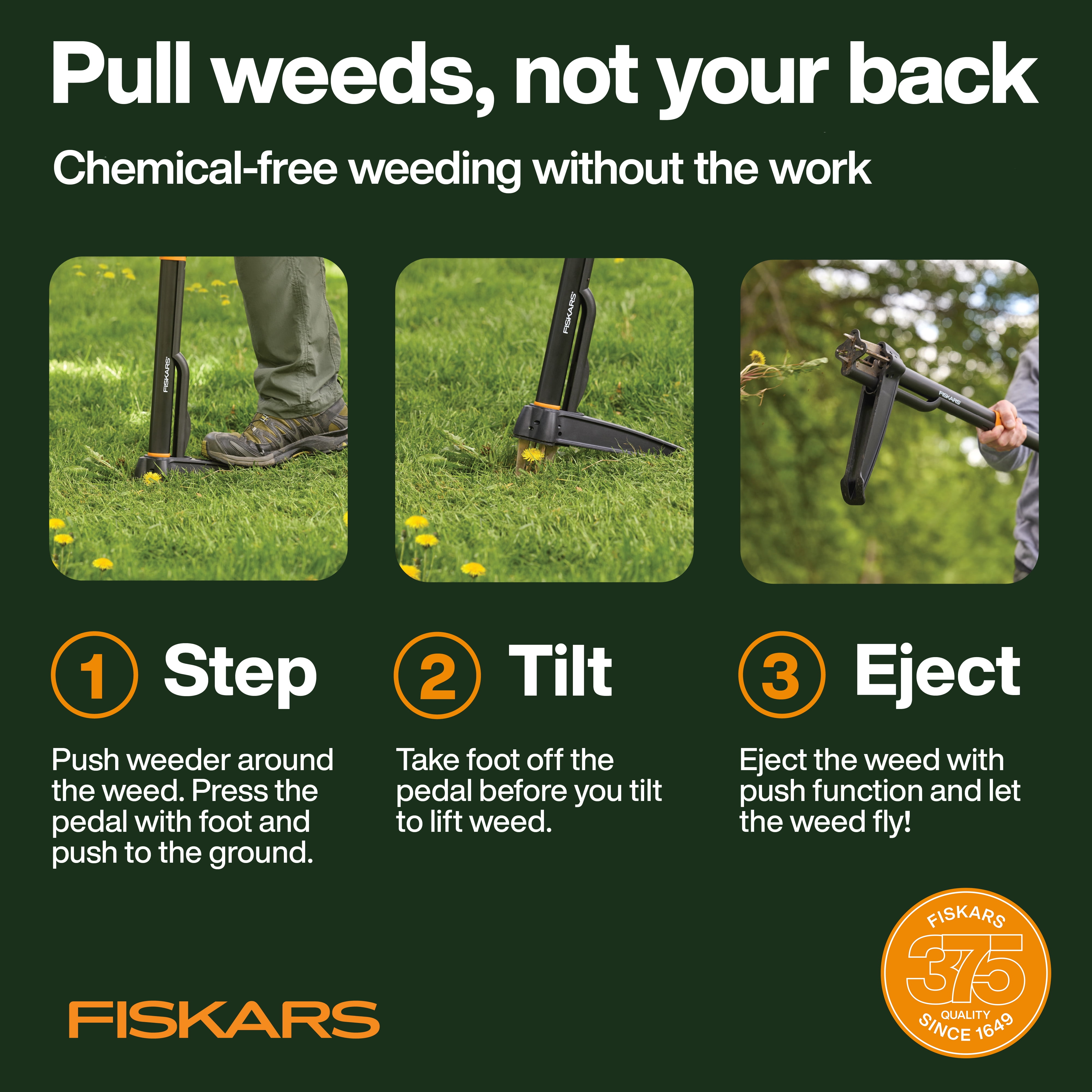 Fiskars 3-Claw Stand Up Weeder, 39" Long Ergonomic Handle with Easy-Eject Mechanism