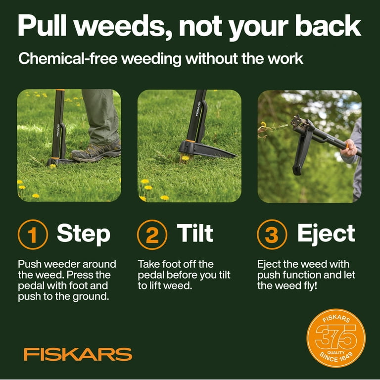 Fiskars Triple-Claw Stand-Up Weeder Garden Tools, Serrated Steel Claws