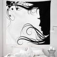 thumbnail image 1 of Women Tapestry, Modern Silhouette Style Artwork of Swirling Hair in the Wind Flowers and Butterflies, Fabric Wall Hanging Decor for Bedroom Living Room Dorm, 5 Sizes, Black White, by Ambesonne, 1 of 1