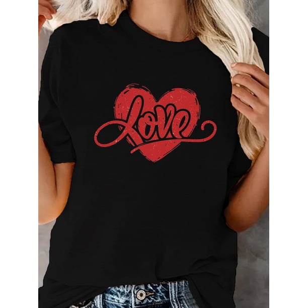 Heart-Shaped Valentine'S Day T-shirt, Short Sleeve Crew Neck Casual T-shirt Spring and Summer, Women'S Clothing Tee For Adult, Men, Women, Teen, Teenager, Adolescent, Youth