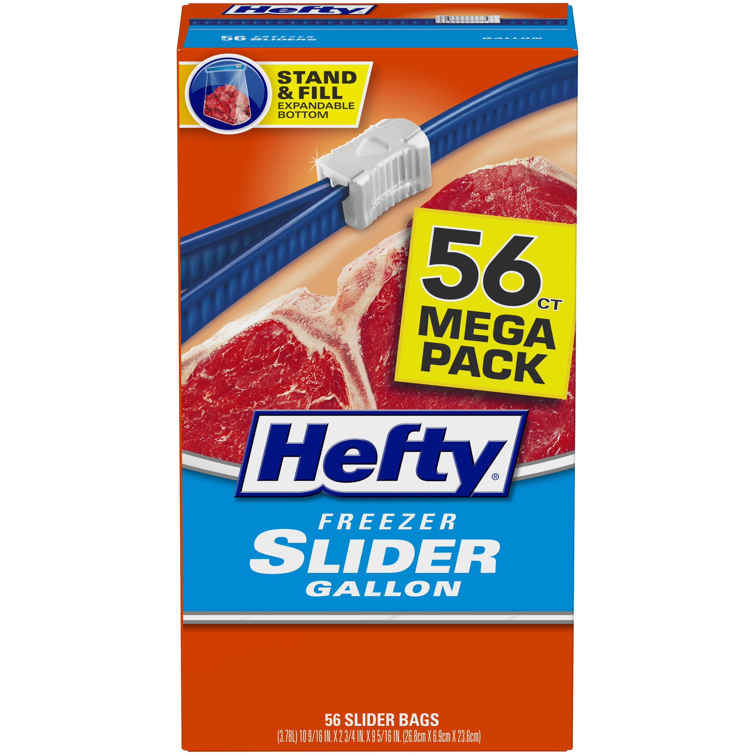 Gallon Size Hefty Slider Freezer Storage Bags #.01 Pack 56 Count 