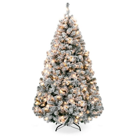 Best Choice Products 6ft Premium Pre-Lit Snow Flocked Hinged Artificial Christmas Pine Tree Festive Holiday Decor w/ 250 Warm White (Best Christmas Tree For Cats)