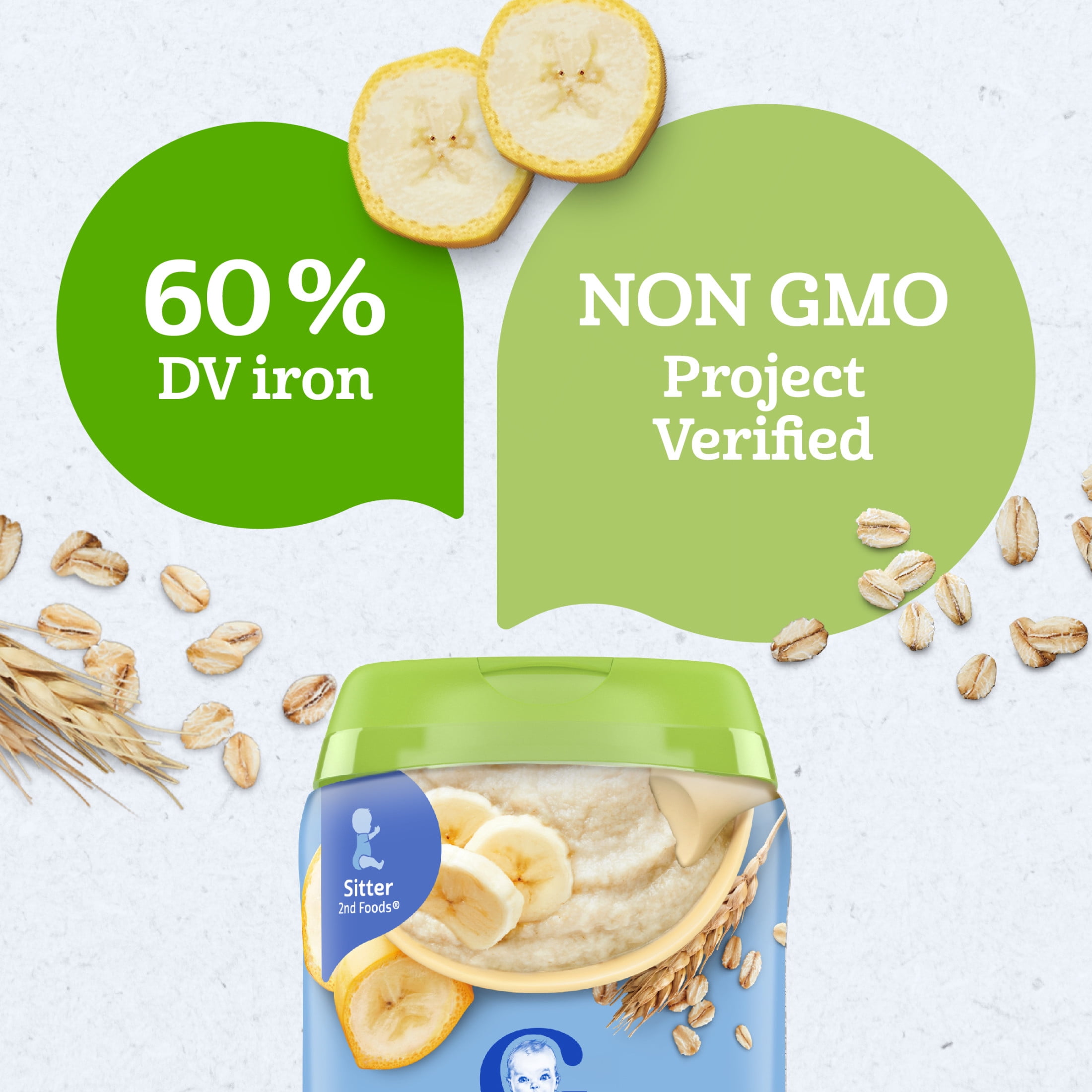 (6 pack) Gerber 2nd Foods Organic for Baby Grain & Grow Oatmeal Baby Cereal, Banana, 8 oz Canister