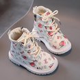 thumbnail image 5 of ZHOGXU Big Girls Boots Flat Sole Soft Sole Non Strawberry Print Lace Up Side Zipper Plush Comfortable Fashion Shoes For Casual Daily Wear White 29, 5 of 8