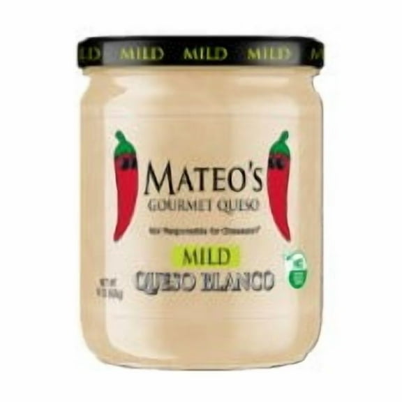Mateo's Gourmet Queso Blanco, Mild Heat, 15oz Glass Jar, No Artificial Colors or Flavors