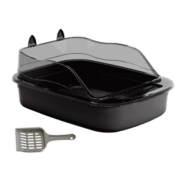 Yinanstore Large Cat Litter Box Kitten Litter Box Cat Sand Basin Cartoon Shape Large Bed Pan Cat Sandbox Durable High Sides Cat Litter Box black