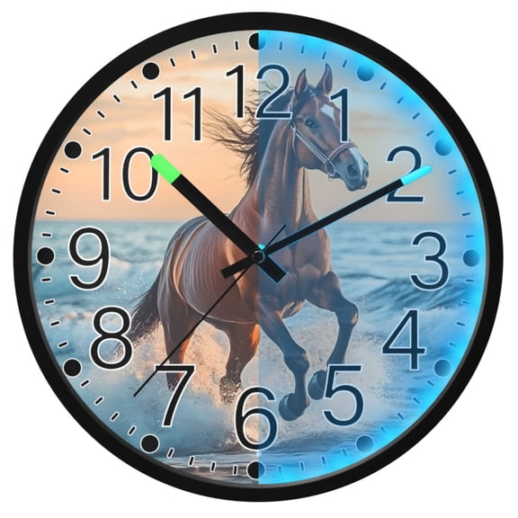 Ryvnso Horse Running Sea 12 Inch Night Light Wall Clock Silent Battery Operated Luminous Clocks