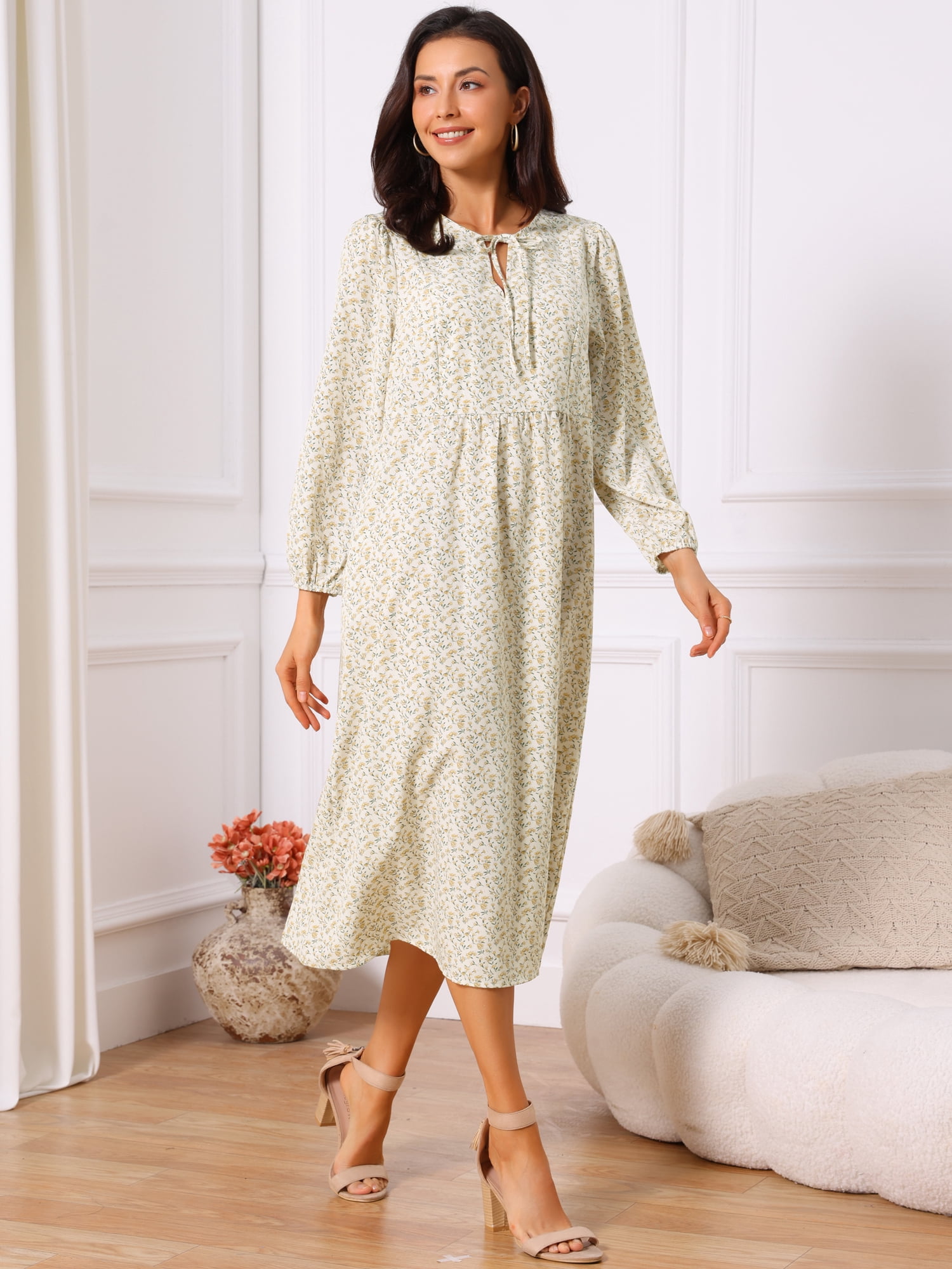 DARING DIVA Women's Fall V Neck Long Sleeve Flowy Midi Dress XL Apricot