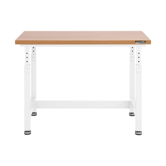 Seville Classics UltraHD® Height Adjustable 4-Foot Heavy-Duty Wood Top Workbench, 48" W x 24" D x (28" to 41.5" H), White