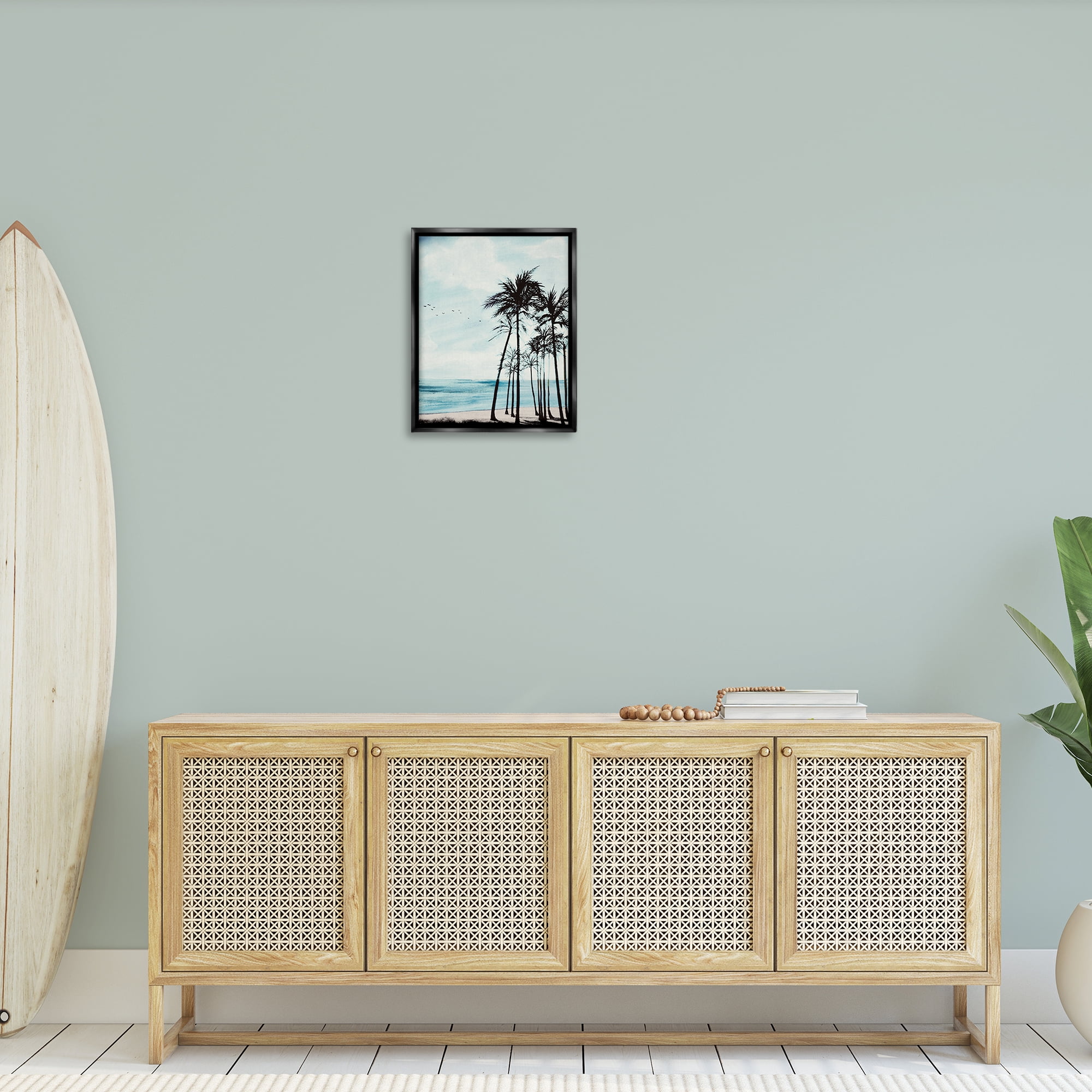 Stupell Industries Summer Beach Silhouette Coastal Painting Black Floater Framed Canvas Art Print Wall Art, 17 x 21