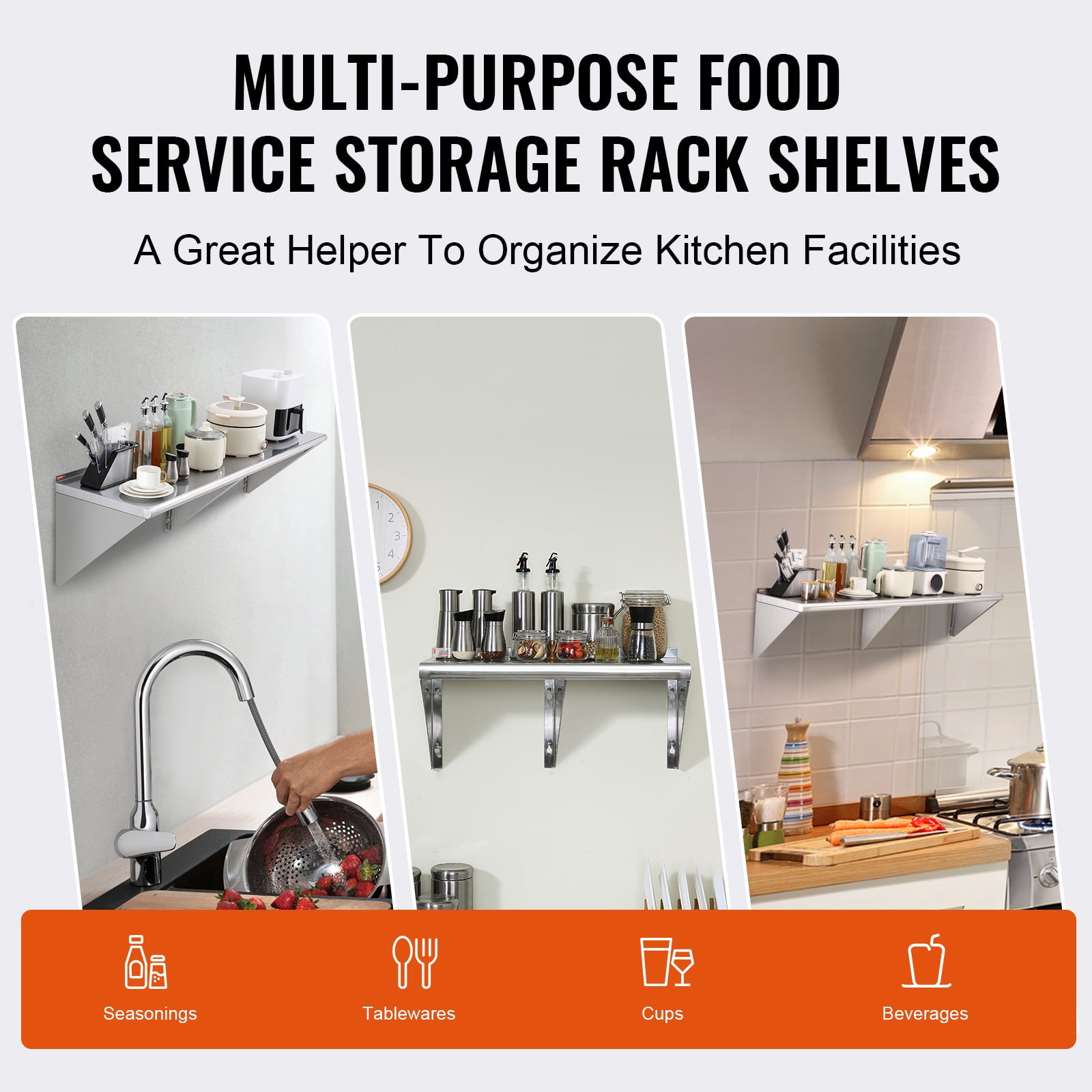 Stainless Steel Wall Mounted Shelf 18 x 60”, , Commercial Wall Shelf/Backsplash Food Service Storage Rack Shelving for Restaurant, Kitchen and Hotel