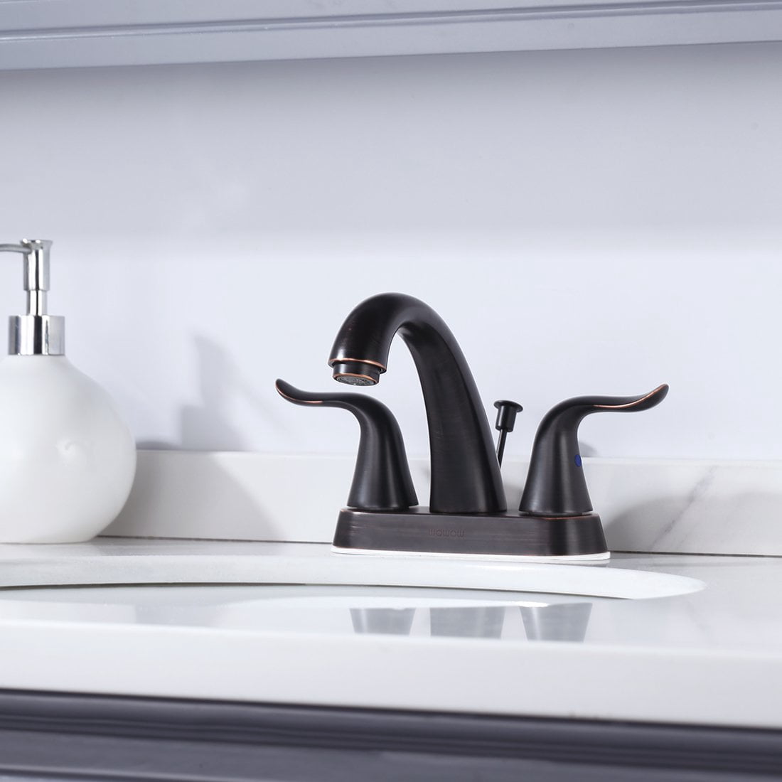 Wowow 4 inch Centerset Oiled Rubbed Bronze Bathroom Sink Faucet With Lift Rod Drain Assembly Stainless Steel Faucets