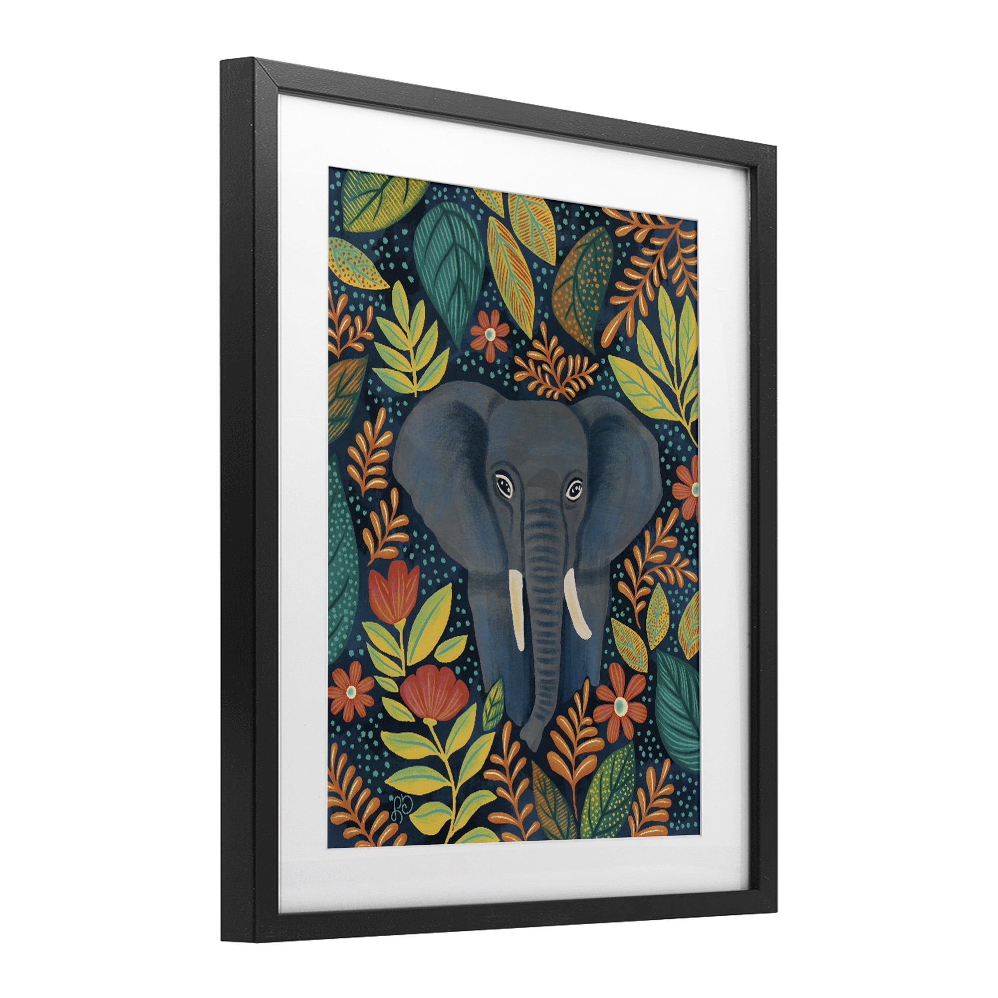 Stupell Industries Exotic Leaf Pattern Elephant Black Framed Print Under Glass, design by Lisa R Dumm