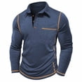 thumbnail image 4 of BRGZLK Men's Casual Long Sleeve Polo Shirts Solid Color Half Button Classic Stylish Long Sleeve Base Layer Shirt Top with Pocket Dark Blue S, 4 of 5