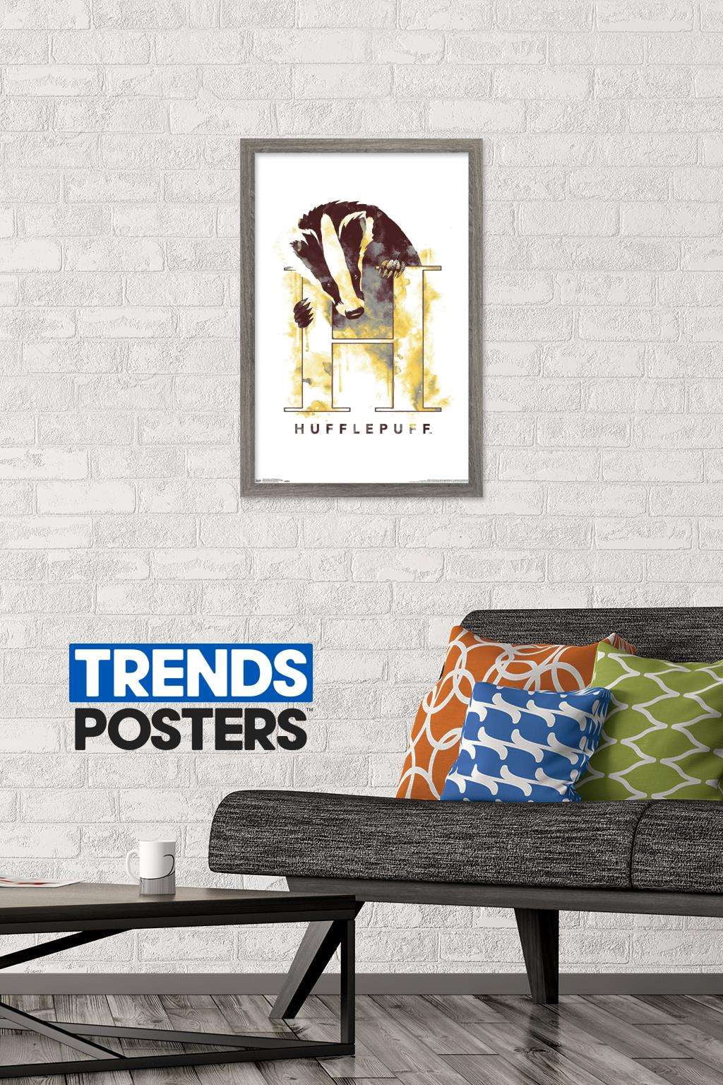 The Wizarding World: Harry Potter - Hufflepuff Illustrated House Logo Wall Poster, 14.725" x 22.375", Framed