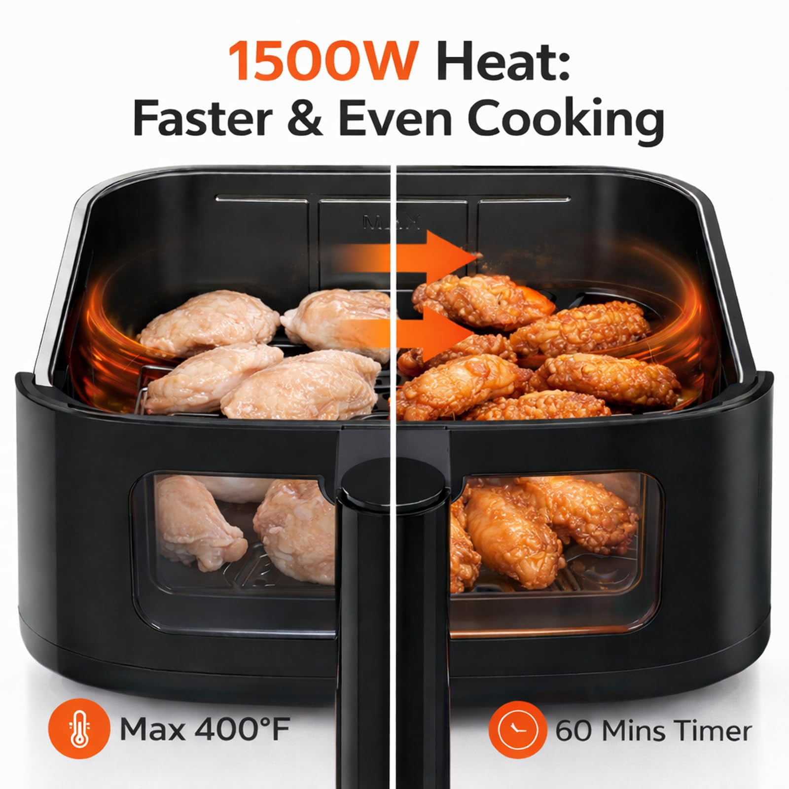 Plum Chef Air Fryer 4 Qt, 8-in-1 Digital Air Fryer with Visible Window, Nonstick Dishwasher-Safe Basket, 60-Min Timer, 1500W, White – Perfect for Fries, Wings & Baking