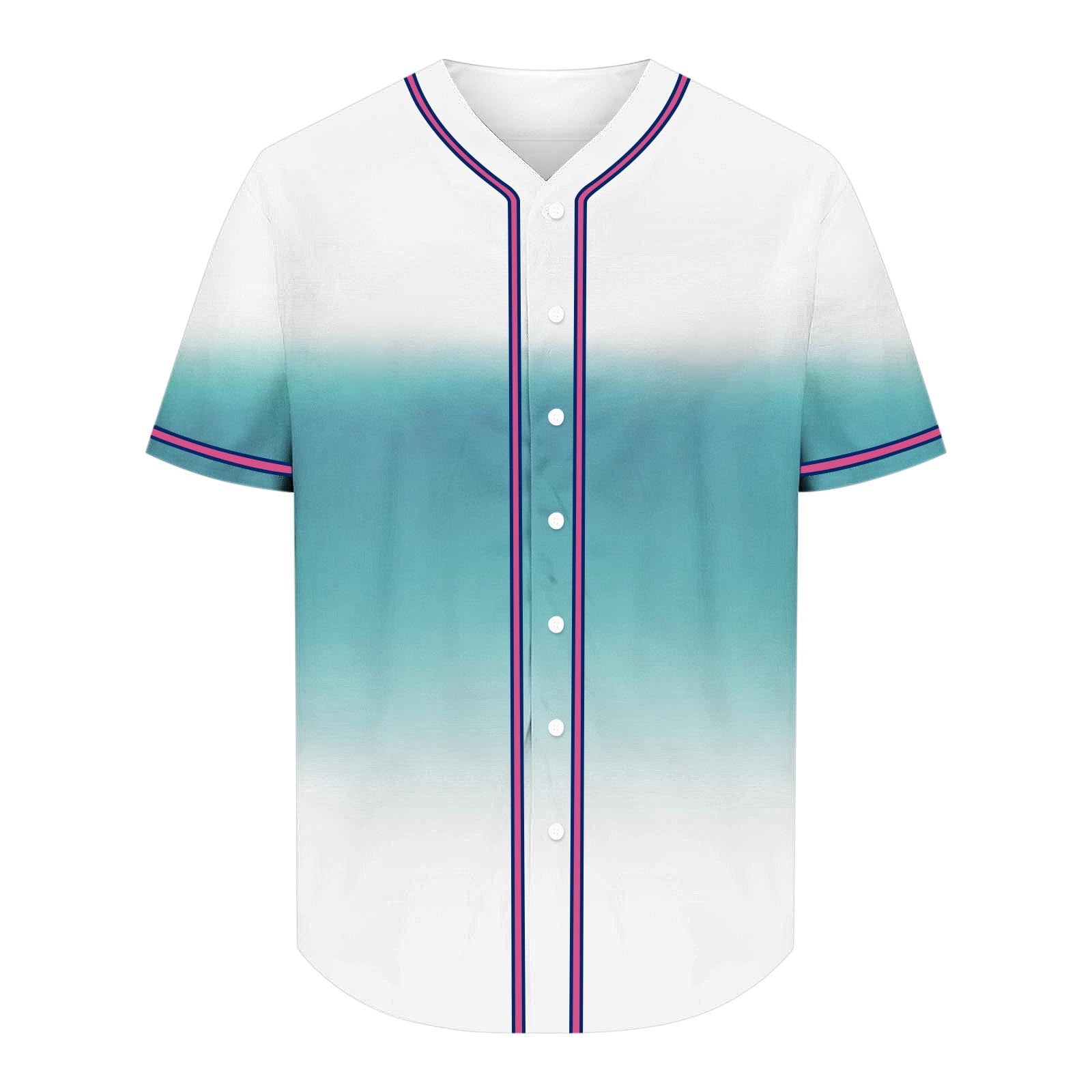 cllios Mens Gradient Baseball Shirts Big and Tall Casual Button Down Short Sleeve Tees Casual Stand Collar T Shirts for Men