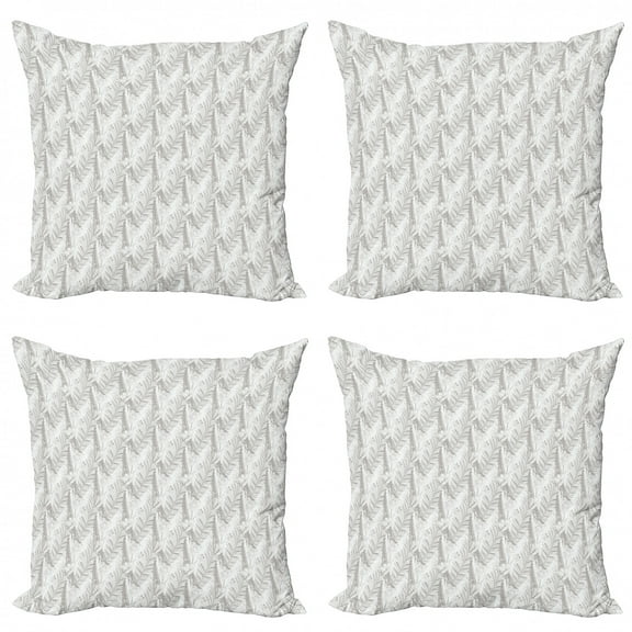 Ambesonne Botanical Throw Pillow Cover 4 Pack, Vintage Orchids Leaves, 16", Pale Taupe and White