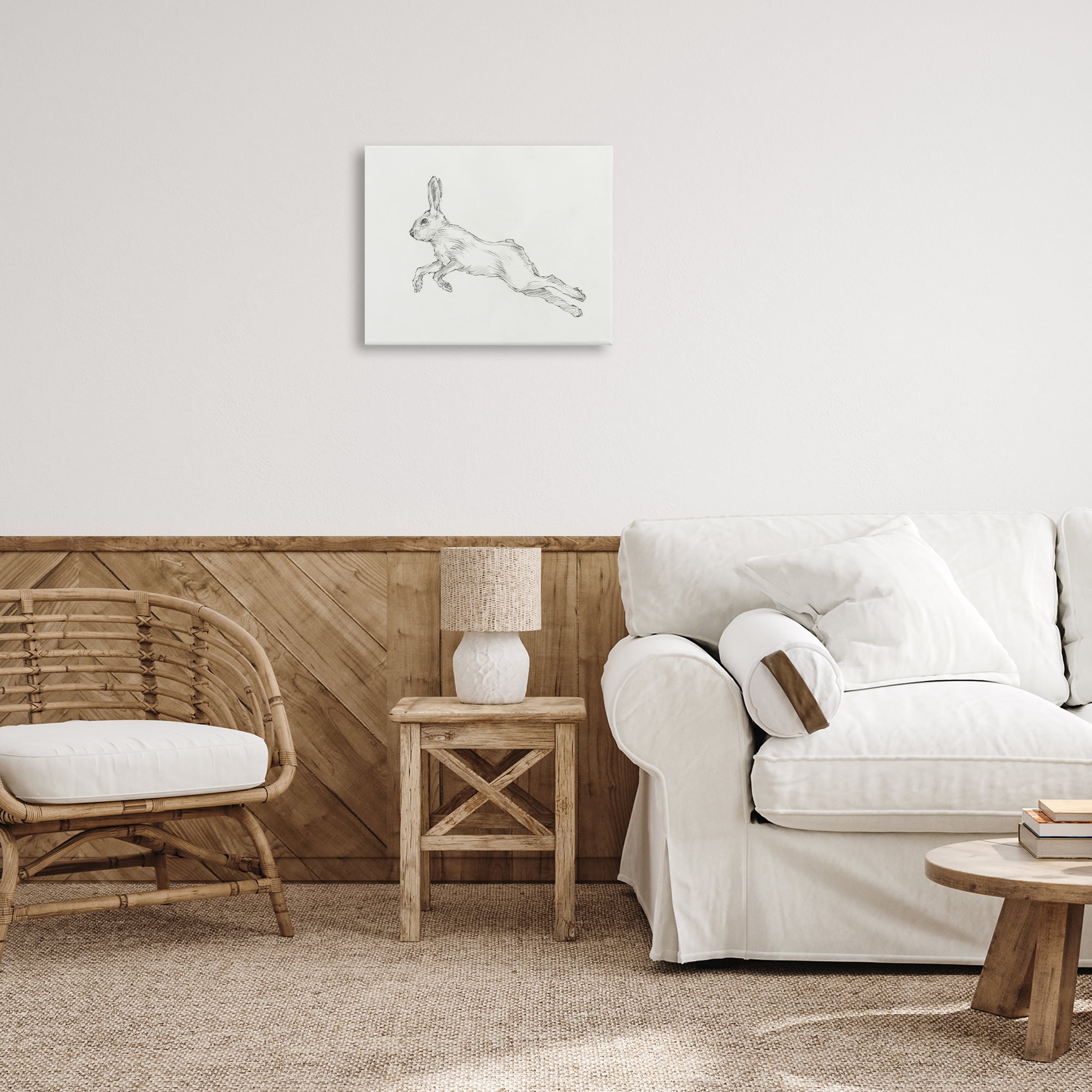 Stupell Industries Rabbit Hopping Sketch Animals & Insects Drawing Gallery Wrapped Canvas Art Print Wall Art, 20 x 16