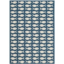 SAFAVIEH Courtyard Tranter Fishes Indoor/Outdoor Area Rug, Navy/Beige, 4' x 5'7"