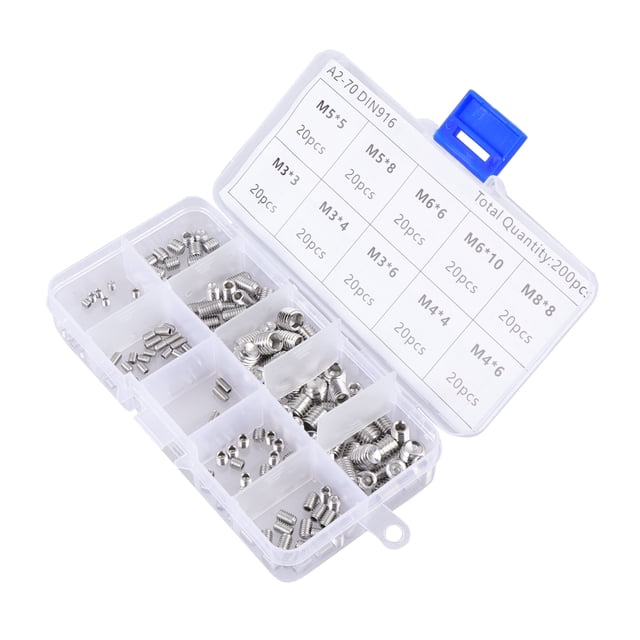 Phenofice Vis à Barbe 200 Pcs Assortiment de Vis Métriques en Acier Inoxydable 304 M3 M8 Argent Ensemble de Matériel
