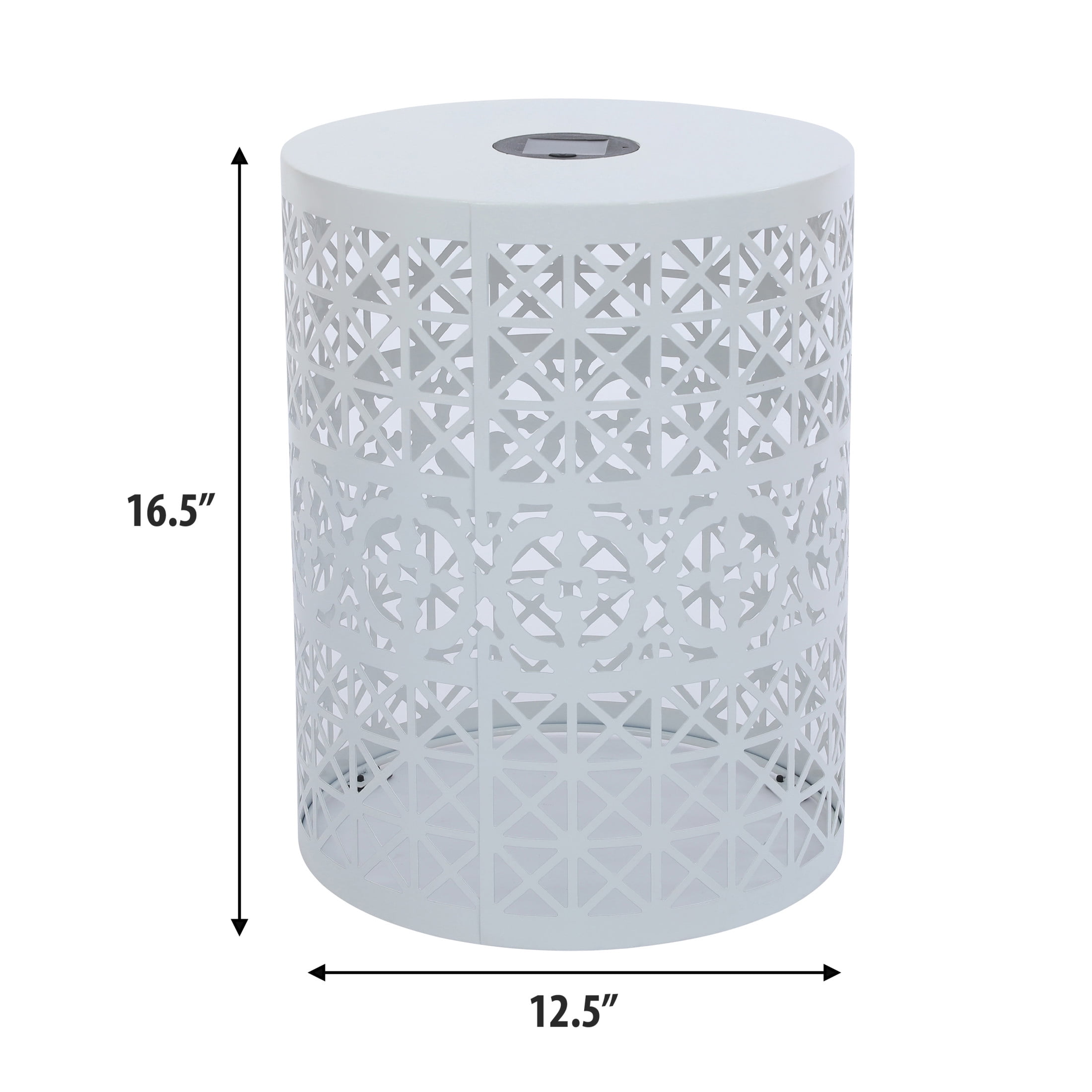 Iron Outdoor Patio Side Table with Solar Powered Light, White