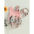 thumbnail image 3 of YASUTNKS Newborn Girl Outfit Summer Clothes Floral Sleeveless One Shoulder Romper Bodysuit and Headband Set Infant Cute Clothes, 3 of 7