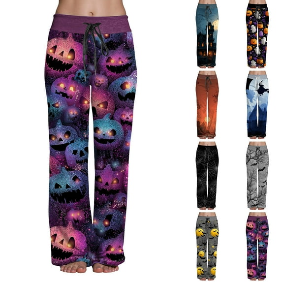 enyan Halloween Pajamas Halloween Cobweb Spiderweb Women Lounge Pants Comfy Pajama Bottom Drawstring Sleepwear Long Pajamas Pants Black,XL