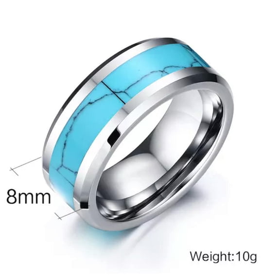 8MM Tungsten Steel Turquoise Band Men's Wedding Party Engagement Ring Size 7-12