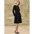 thumbnail image 3 of DARING DIVA Long Sleeve Pleated Crew Neck Belted A-Line Dress S Black, 3 of 6