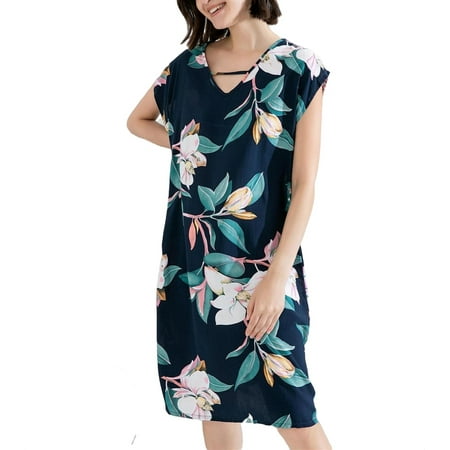 

Casual Floral Print V neck Nightgowns Sleeveless Navy Blue Women s Sleepshirts (Women s)