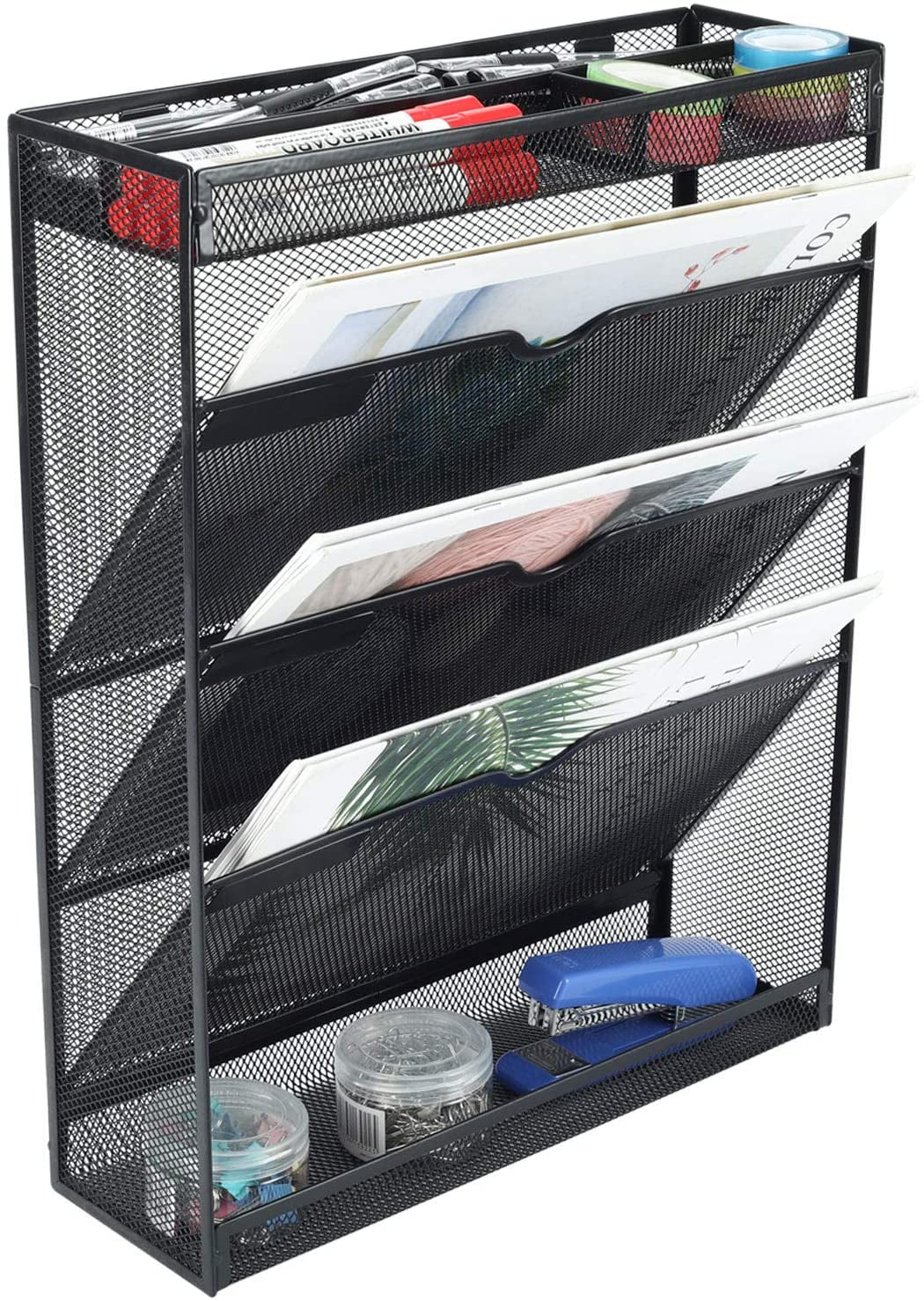 EasyPAG Mesh Wall Hanging File Holder Organizer Mounted Document Tray,Silver