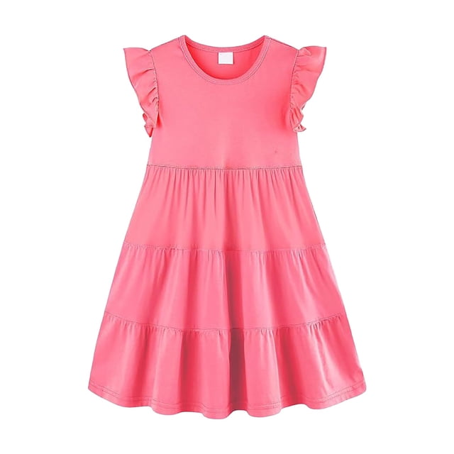 Ketyyh-chn99 Robes d'Été pour Filles 2025 Mode Été Nouvelle Robe pour Filles Robe Princesse à Imprimé Dessin Animé Col Rond Manches Courtes Jupe pour Enfants Taille pour 4-5 Ans, Rouge Melon D\'eau