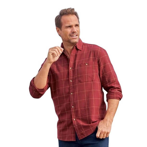 Atlas For Men - Camisa Cuadro de Franela para Hombre (Burdeos, Beige)