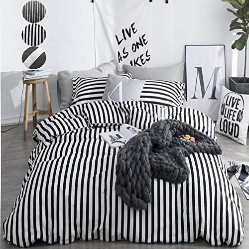 Clothknow Striped Duvet Cover Sets, White And Black Striped Duvet Cover