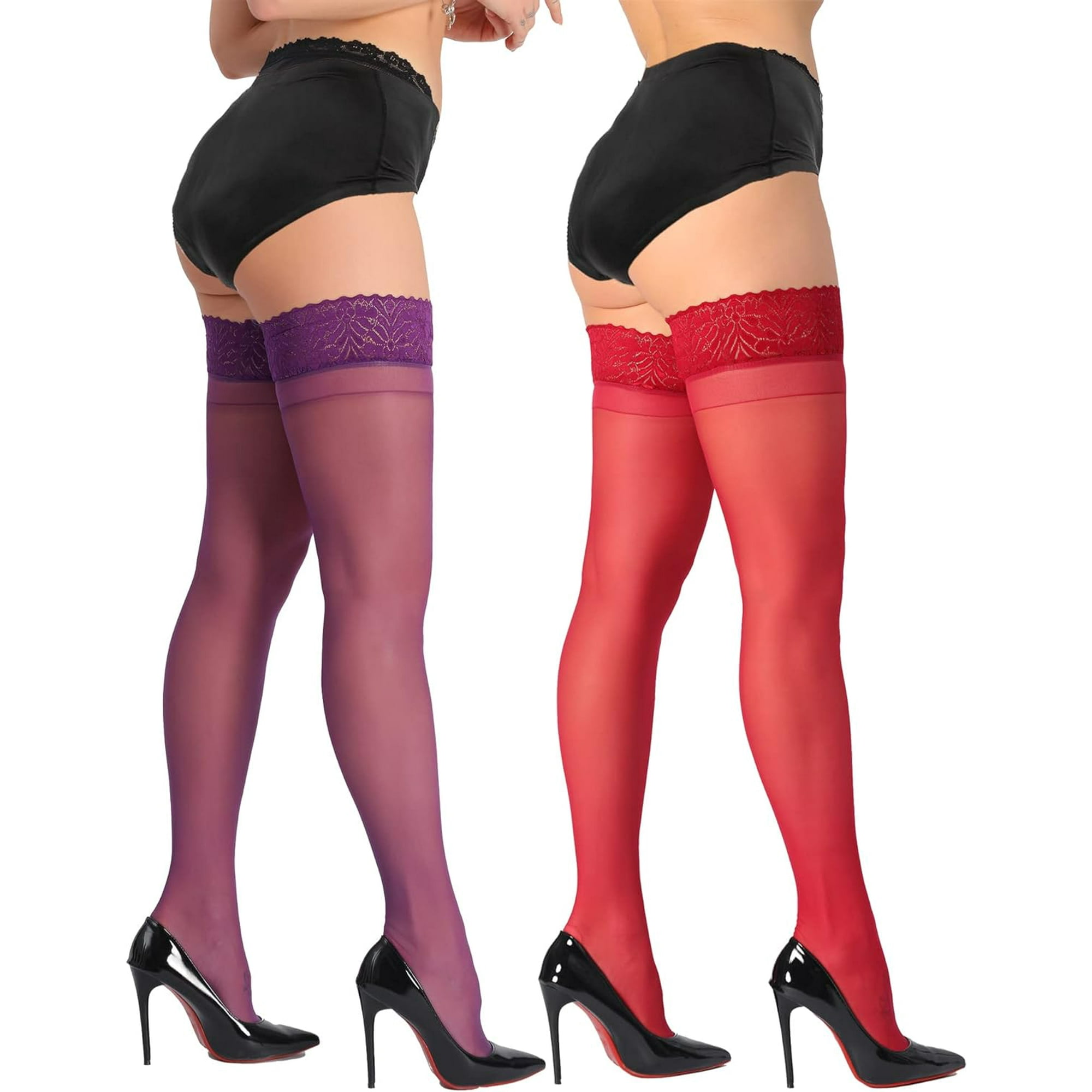 LAICAIW Thigh High Stockings Silicone Lace Top Stay Up Silky Semi Sheer Pantyhose for Women Hold Up Nylon Walmart