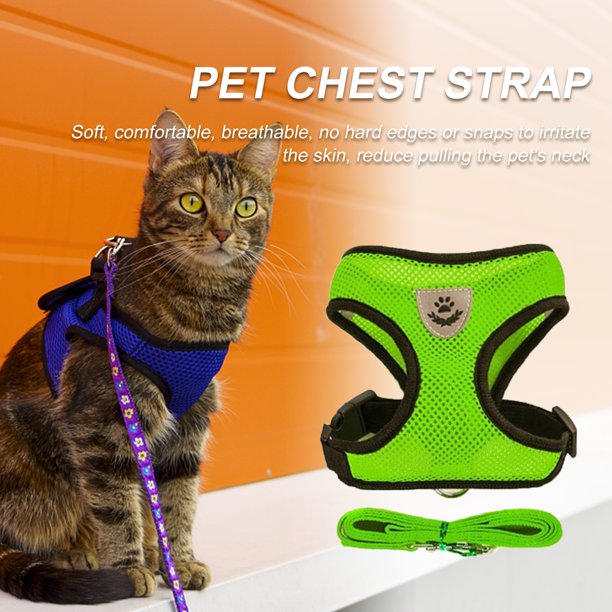 Arnés para perros y gatos, chaleco de malla para gatitos, correa de plomo para caminar para entrenamiento (verde L)