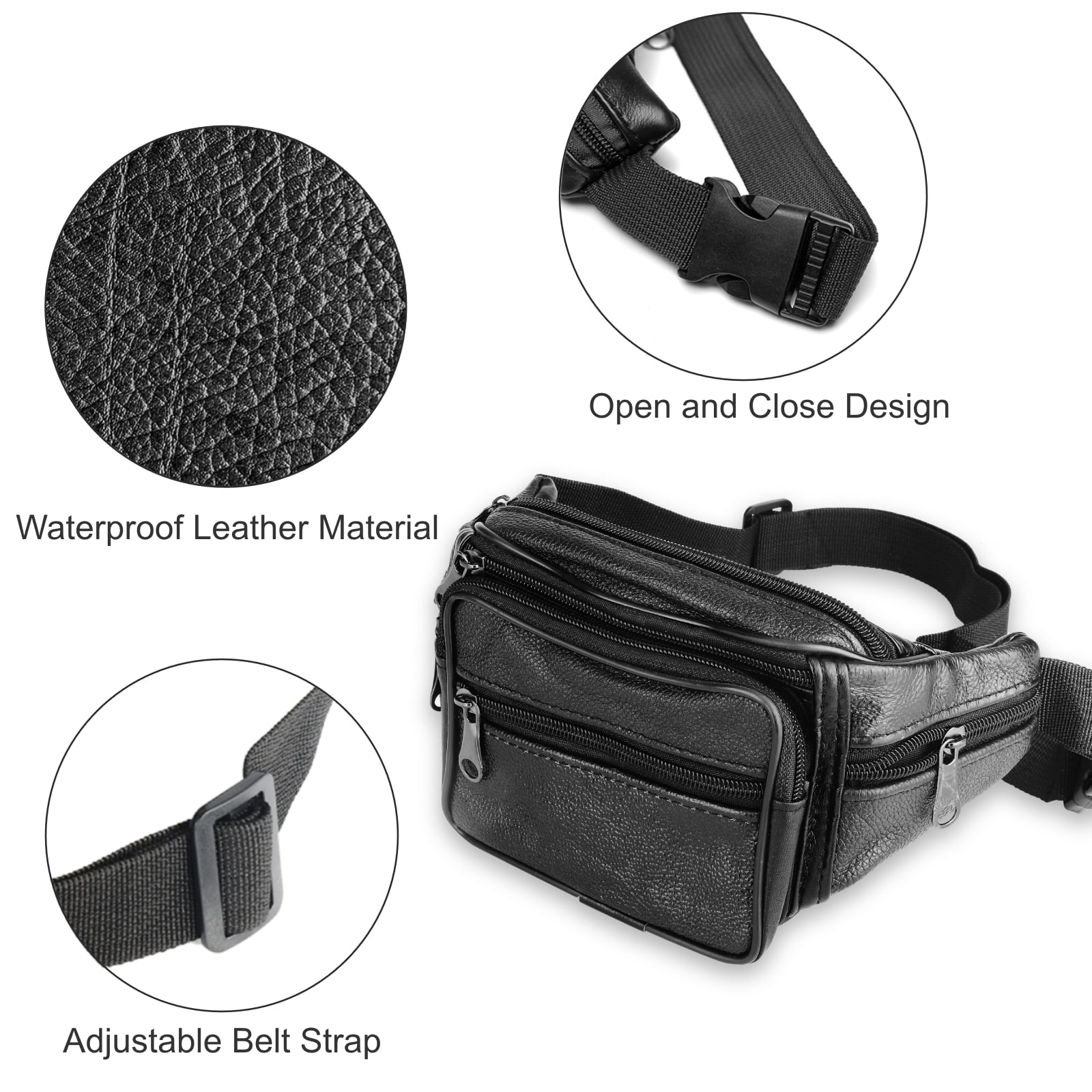 Pu Leather Multi-layer Zipper Men's Waist Bag, Waterproof And Wear  Resistant