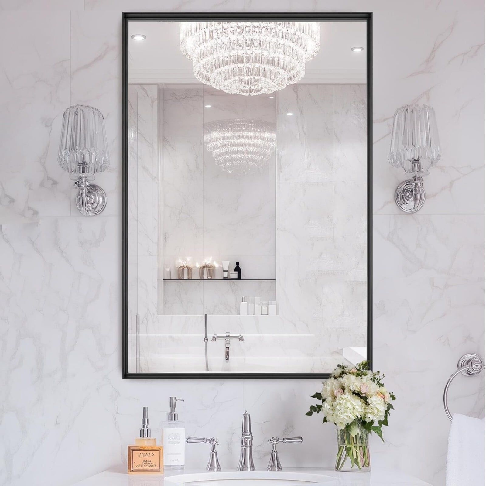 BEAUTYPEAK 20" x 30" Rectangle Bathroom Wall Mirror with Deep Frame ,Black