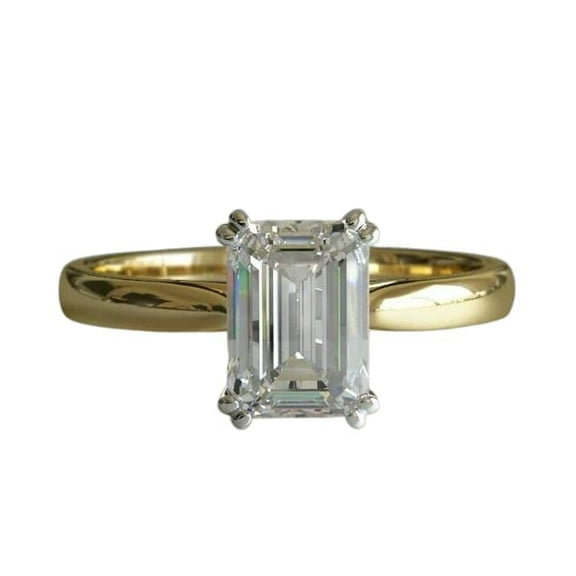 HeartsAndYou 1.5ct Emerald Cut Moissanite Engagement Ring for Women Solitaire 18k Yellow Gold Over Silver