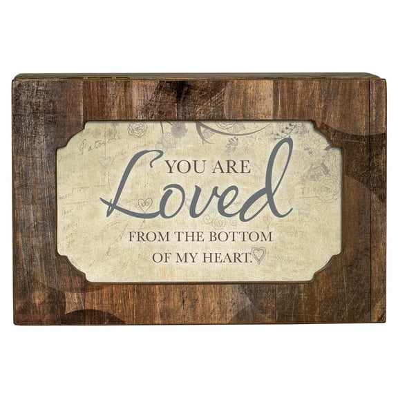 Loved From Bottom of My Heart Deco Woodgrain Jewelry Music Box Plays Wind Beneath My Wings