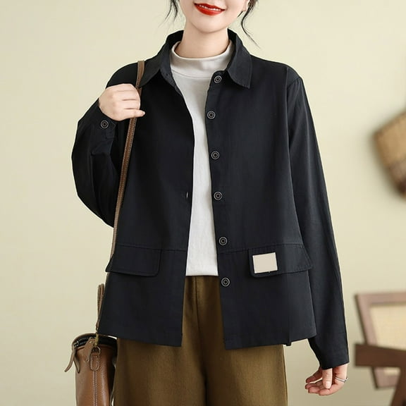 Plus Size Women's Jackets Lightweight Cotton Long Sleeved Shirt Cardigan Workwear Jacket Fashionable Tops